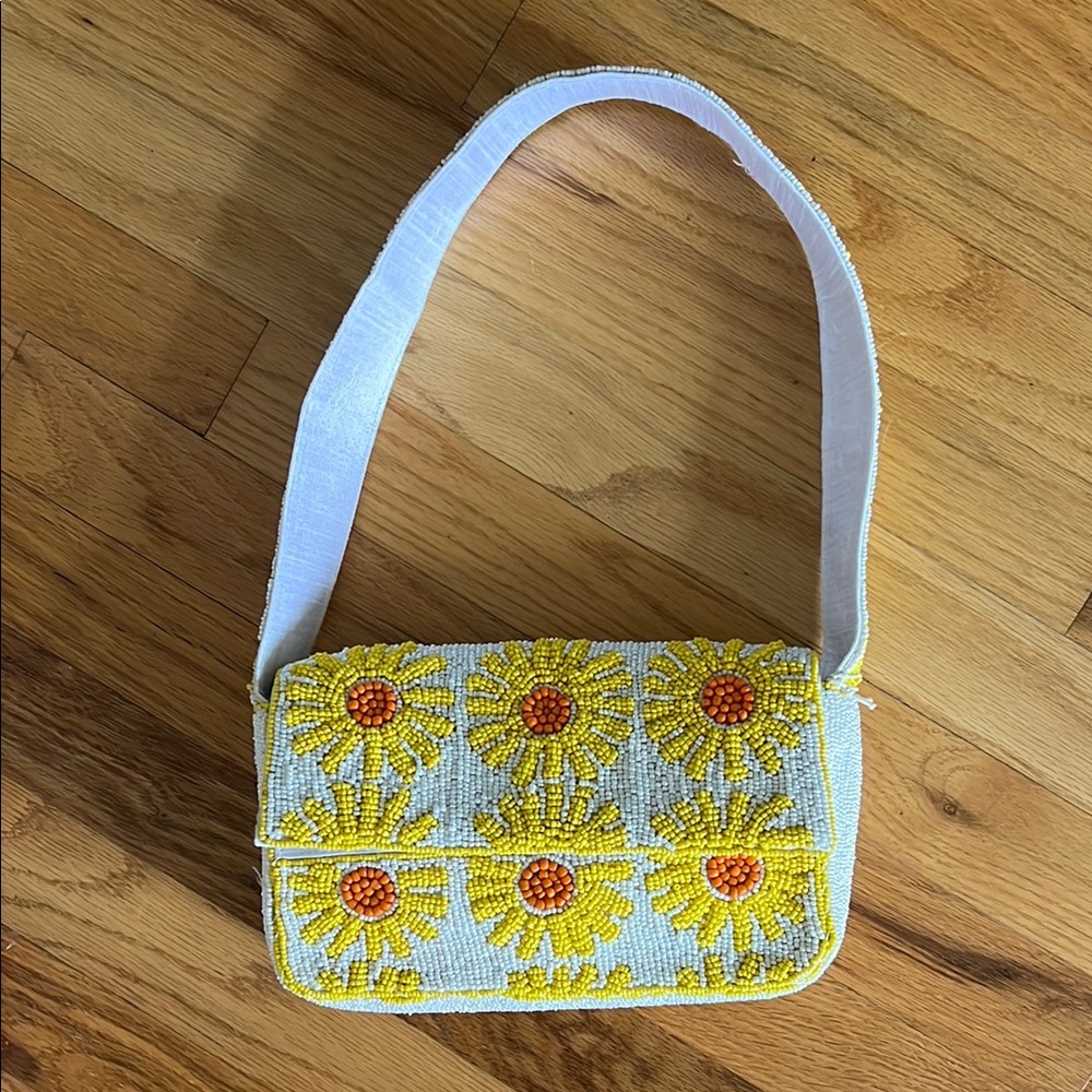 Floral Beaded Women's Bag - Yellow and Orange